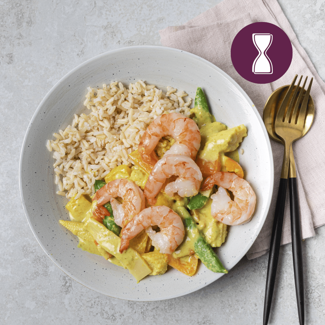 Afslank: Groene curry met gamba’s en rijst