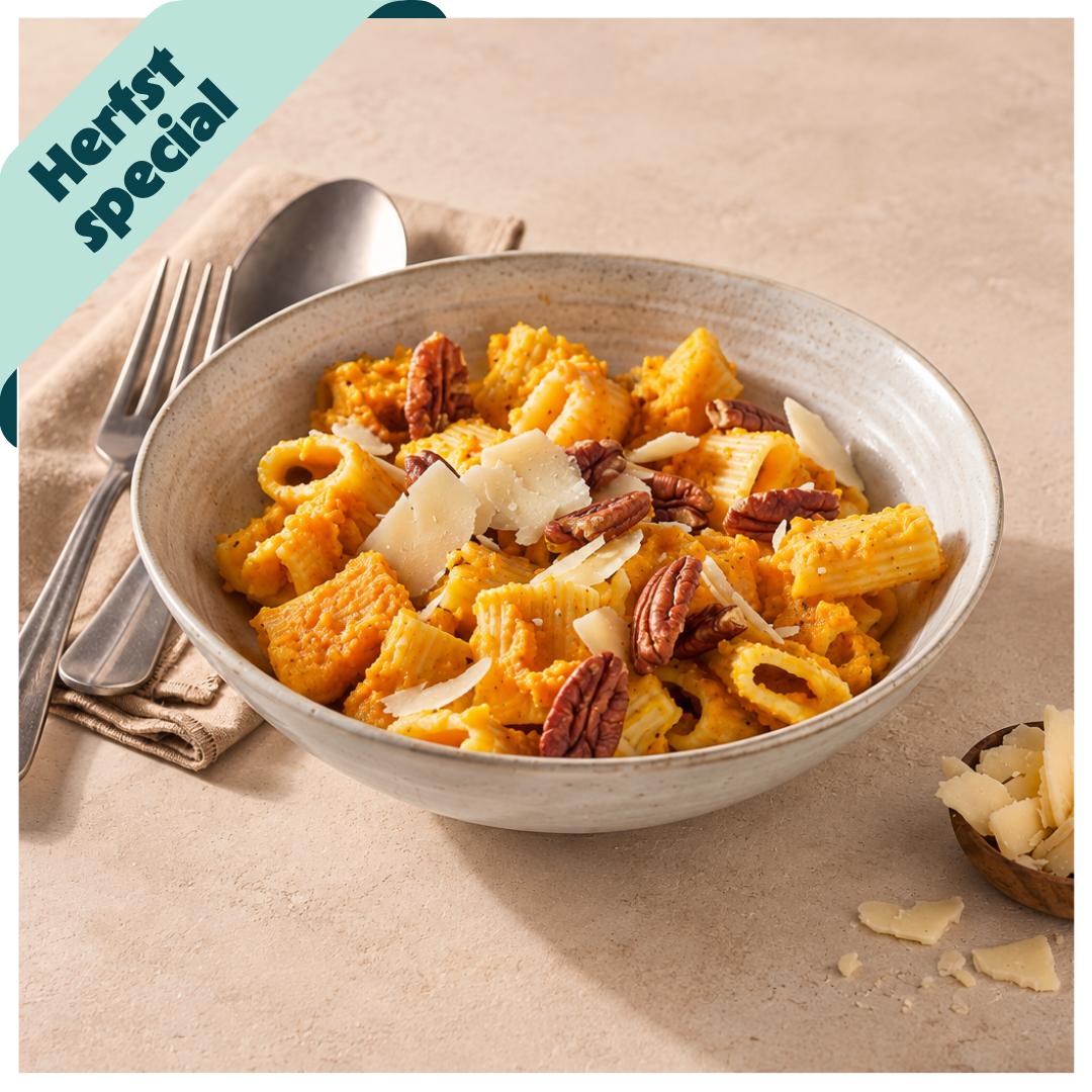 Pompoenpasta met pecan