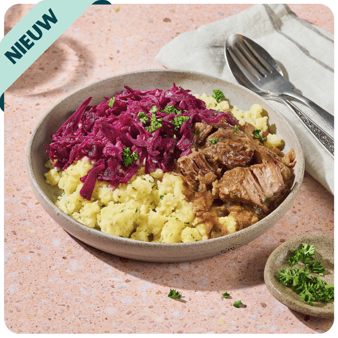 Hachee met rode kool en puree